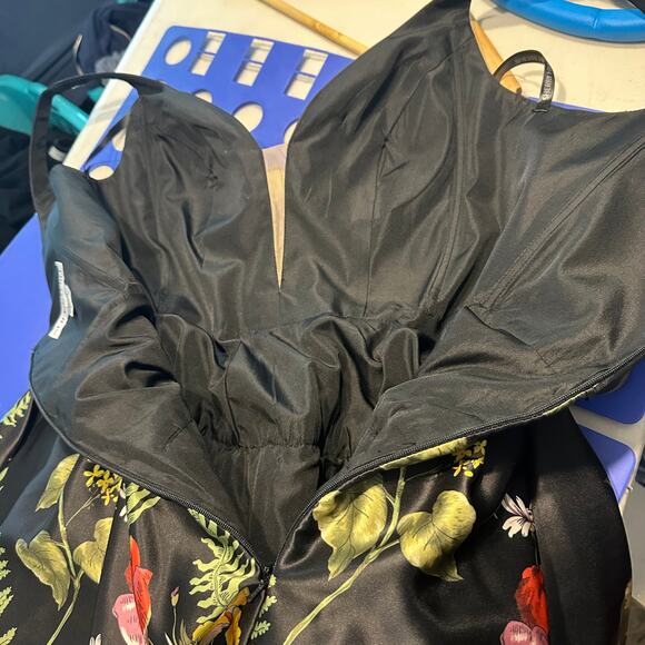 Sherri Hill Black floral plunge fit flare mini dress womans size 4‎ - Picture 14 of 16